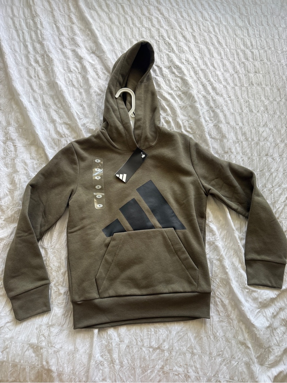 adidas Olive Green boys Pullover Hoodie with Black Logo